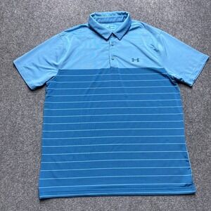 Under Armour Polo Shirt Mens XL Blue Striped Golf Tour Performance